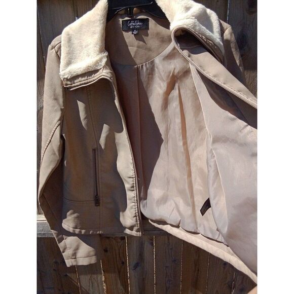 Coffee Shop New York Jacket Faux Leather & Fur Collar X-Large NWT Wild Taupe - Picture 8 of 8